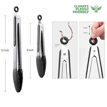 Modern HOTEC top-tier Stainless Steel Locking Kitchen Tongs Set