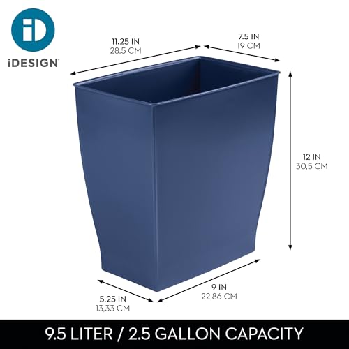 iDesign Small Plastic Bathroom Trash Can, Slim Rectangle Garbage Bin Set