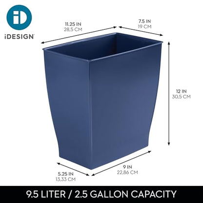 iDesign Small Plastic Bathroom Trash Can, Slim Rectangle Garbage Bin Set